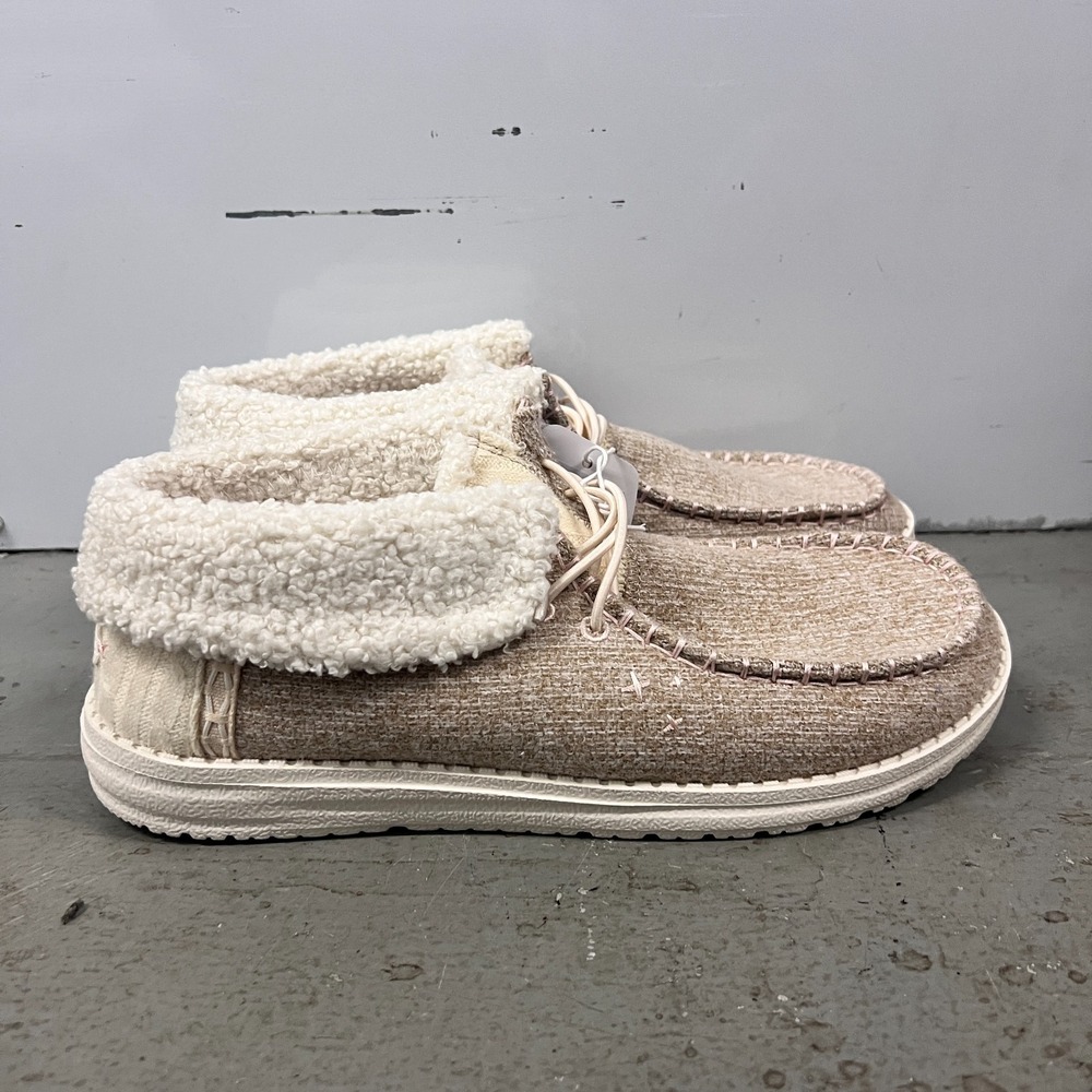 Hey Dude Wendy Fold Brushed Cozy Boots Womens US 11 Ivory Faux Shearling Slip-On